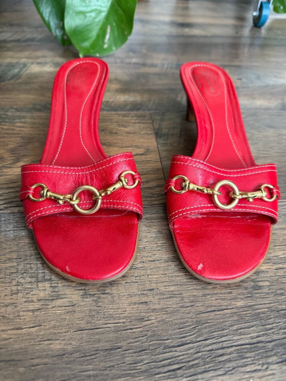 VTG Coach Rare Y2K Horsebit Kitten Heel Red Leather Sandals 6.5/7 Tomato Girl